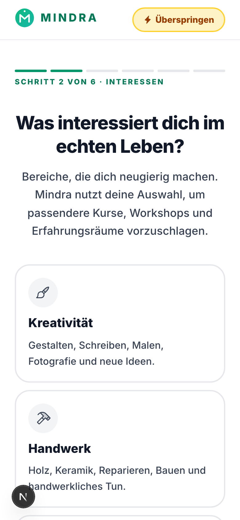 Mindra – freiwillige Selbstbeschreibung im Onboarding